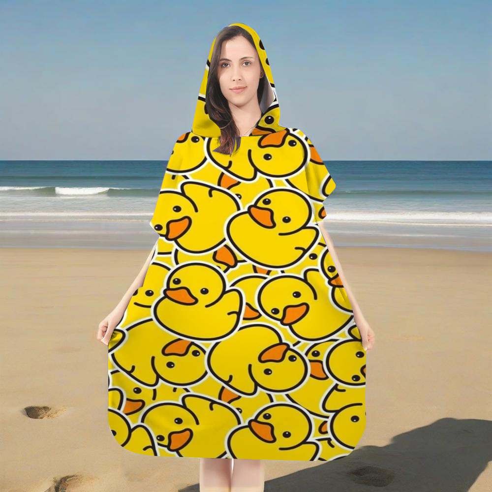 Rubber Duck Bath - 귀여운 노란색 고무 오리 프린트 후드
