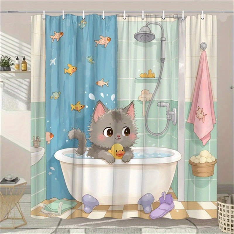 만화 회색 새끼 고양이 목욕 고무 오리 금붕어 프린트  - Rubber Duck Bath 리뷰 및 가격